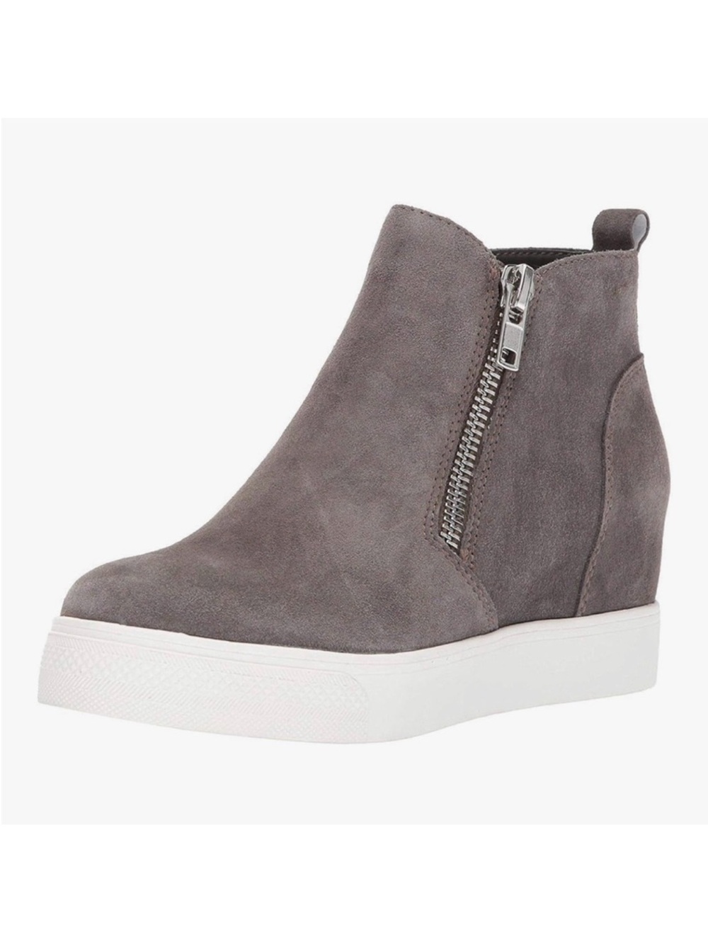 Steve Madden Gray Suede Wedge Zip Ankle Bootie with White Platform